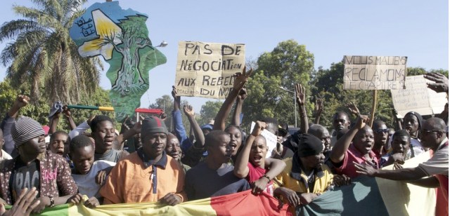 Demonstrators in Bamako call for UN intervention, Dec. 8; the sign at upper left reads "Mali cannot be divided."